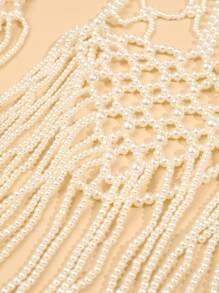 1 件女士手工编织白色仿珍珠身体链，适合婚礼、舞会、宴会、时装秀和作为礼物骷髅骨架 - 白色 - 查看 5