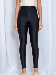 Calça Skinny Feminina em Malha PRD Cintura alta Com Botoes No Cós Simples Salto alto elegante Festa Casual Boho Tecido de malha Com cinto Zíper Sem usar Malha Contraste Calça Feminina Noite Feriado Festa de aniversário Diário Formal e Noturno Despedida de solteira viagem Roupas de aeroporto Todas as Estaçoes