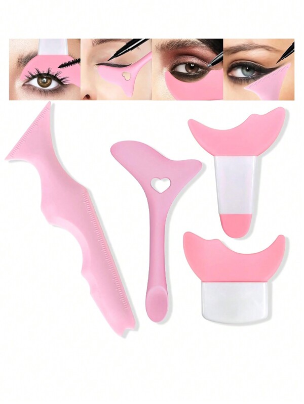 4pcs Eye Liner Template Set, Waterproof Mascara Shield Winged Eye Liner Template, Reusable Silicone Eye Liner Tool For Eyelash / Eyebrow / Lips, Women's Eye Protection Makeup Tool