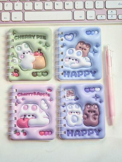 1pc 80 Sheets A7 Spiral Notebook With Ruled Pages, 4 Random Cute Pattern For Selection Back To School