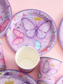 8 件/套 7 英寸紫色蝴蝶风格派对盘子，生日婚礼家庭节日派对一次性纸盘，一次性盘子，户外旅行野餐餐具 - 紫色 - 查看 3