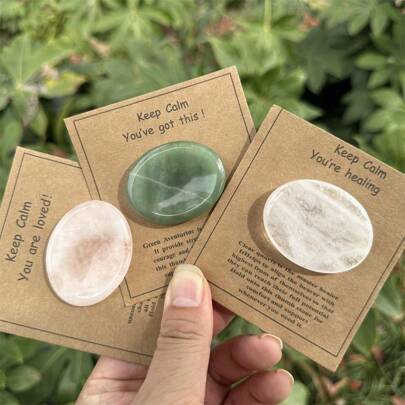 1pc 40mm Natural Crystal Thumb Stone, Stress Relief And Good Luck Amulet, Meditation And Gift
