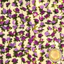 8種模式遠程控制30led仙女8.2ft向日葵藤串燈,人造常春藤藤蔓太陽能花之花環,適用於室內、室外、婚禮、牆壁、生日派對 - 黃色 - 查看 13