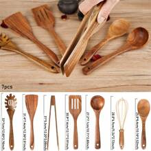 AIUHI 7pcs Wooden Cooking Utensils Set, Wooden Spoon Set, Wooden Kitchen Cooking Tools Set, Non-Stick Spatula, Kitchen Spoons - Brown - View 3