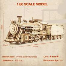 Robotime Robotime Puzzle 3D Express Locomotive à vapeur en bois - Kit de construction de modèle - Cadeau d'anniversaire de Noël pour adolescents et adultes