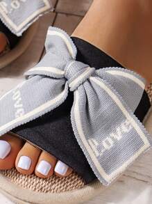 Women's Plush Home Slippers, Silent Slippers, Bowknot Anti-Slip Slippers. Please Note That Colors May Differ Slightly Due To Computer Or Mobile Screen Settings. - Grey - View 7