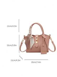 1個時尚簡約pu鎖扣手提包,配有肩帶和絲巾,適合日常使用 - 粉色 - 查看 4