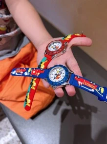 Cute Black Fire Truck & Firefighter 3D Cartoon Quartz Watch For Boys, Children Gift