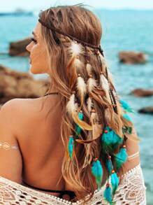 1pc Bohemian Style Colorful Feather Headband, Handmade Feather Hair Accessory For Travel And Photography,Dopamine Carnival Mardi Gras Turban Headband Sweatband, Hairband Fall Winter Hair Band Hair Accessories For Women For Vacation Outfits Woman Elegant Scarf Women Bandanas Soft Headwrap