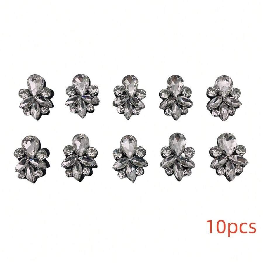 10Pcs Rhinestone Beaded Brooch Patches Applique Sew On Clothes Dress Shoes Bags Cap