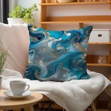 [雙面印花]1入組45*45cm迷幻金色大理石紋流體靠墊套，採用桃皮面料製成，適用於營造春季氛圍，日常家居裝飾，適用於臥室，床上用品，客廳，花園，沙發，椅子，大理石紋，流體，星星 - 彩色 - 查看 2