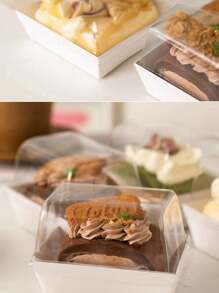 10pcs, Transparent Towel Roll Packaging Box, Swiss Roll Cake Packaging Box, Elevated Cake Dessert Box - White - View 4