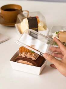10pcs, Transparent Towel Roll Packaging Box, Swiss Roll Cake Packaging Box, Elevated Cake Dessert Box - White - View 2