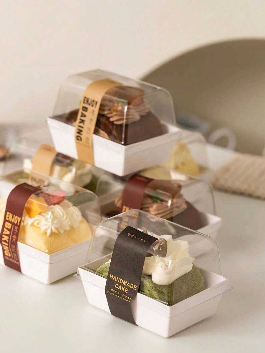 10pcs, Transparent Towel Roll Packaging Box, Swiss Roll Cake Packaging Box, Elevated Cake Dessert Box - White - View 1