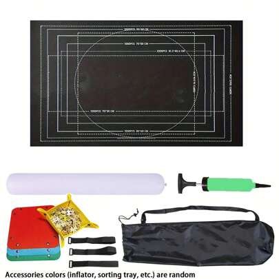 Celemela 1 Set Puzzle Storage Mat, 26x46in Felt Puzzle Mat, Puzzle Blanket Suitable For 1500-3000 Pieces, Includes 4 Color Sorting Trays, Storage Bag, Inflating Rod, Hook-And-Loop, Inflator (Black Or Gray Option)