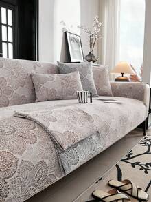 1入布希米亞風格沙發套四季可用聚酯纖維花卉刺繡寵物友好防滑狗沙發套沙發墊保護套，適用於臥室辦公室客廳家居裝飾 - 棕色 - 查看 1