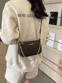 Women's Pu Leather Chain Shoulder Bag With Underarm Design - Coffee Brown - View 4