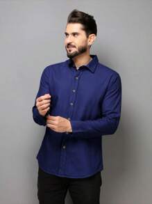 Camisa Jeans Manga Comprida Social Masculina Slim