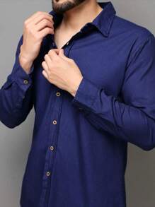Camisa Jeans Manga Comprida Social Masculina Slim