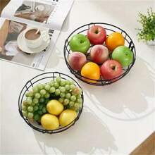 1pc Metal Fruit Basket, Double Layer Drainable Basket, Detachable Black Tier Fruit Basket With Banana Hanger Large Capacity Fruit Bowl For Kitchen Countertop Stylish Hanging Storage,Vegetable Fruit Tools,Kitchen Items,Cutter,Food,Salad,Decor,Storage,Party,Birthday. - Black - View 5