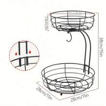 1pc Metal Fruit Basket, Double Layer Drainable Basket, Detachable Black Tier Fruit Basket With Banana Hanger Large Capacity Fruit Bowl For Kitchen Countertop Stylish Hanging Storage,Vegetable Fruit Tools,Kitchen Items,Cutter,Food,Salad,Decor,Storage,Party,Birthday. - Black - View 6