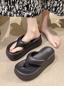 ASHALI Women's Black 6.5CM Platform EVA Flip Flops, Summer Soft Bottom Anti-Slip Trending Wedge Sandals, Versatile