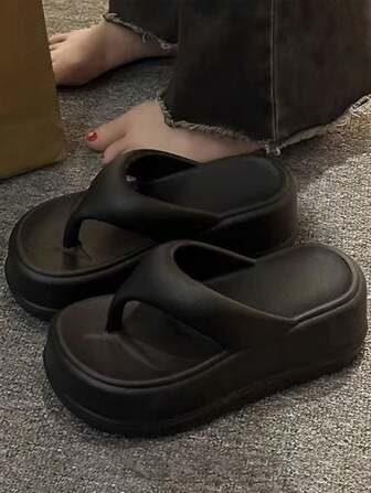 ASHALI Infradito da donna neri con platform da 6,5 cm, sandali con zeppa estivi dal fondo morbido antiscivolo, versatili