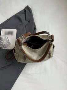 Đúng mốt Linh hoạt Mờ Textured Túi đeo vai , bờ biển Túi tote , Túi xách tay , Túi mua sắm , Dung lượng lớn - Màu Khaki - Xem 5