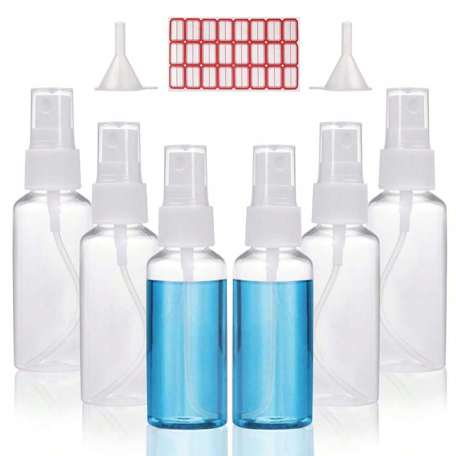 6入組透明空噴霧瓶、迷你噴霧瓶，可裝填液體，塑料噴霧瓶，附2個漏斗和24個標籤 - 無色 - 查看 1
