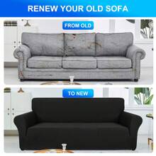 YSTYLE Sofa Cover 1/2/3/4 Seater With Armrest, Stretch Sofa Cover Non-Slip, Modern Sofa Cover For Dogs Pets, Breathable Couch Cover With Elastic Bottom - Black - View 4