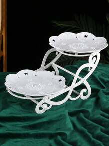 1pc Double-Deck Plastic Dessert Display Stand, Fruit Tea Break Cake Dessert Service Tray, For Home Wedding Holiday Birthday Tea Party, Party Supplies