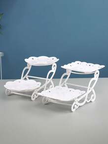1pc Double-Deck Plastic Dessert Display Stand, Fruit Tea Break Cake Dessert Service Tray, For Home Wedding Holiday Birthday Tea Party, Party Supplies
