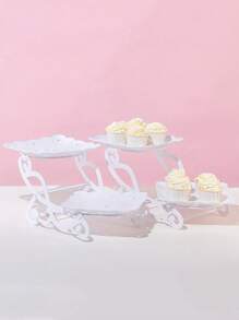 1pc Double-Deck Plastic Dessert Display Stand, Fruit Tea Break Cake Dessert Service Tray, For Home Wedding Holiday Birthday Tea Party, Party Supplies