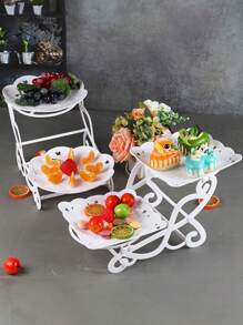 1pc Double-Deck Plastic Dessert Display Stand, Fruit Tea Break Cake Dessert Service Tray, For Home Wedding Holiday Birthday Tea Party, Party Supplies