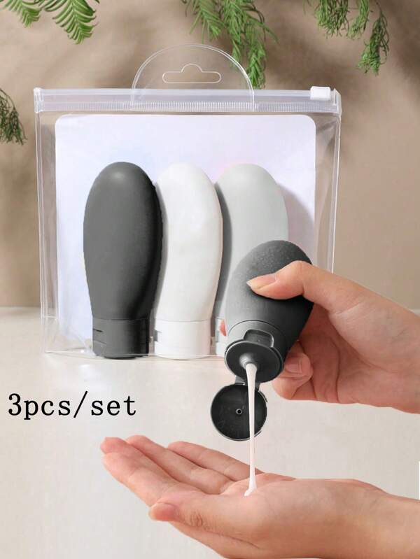 3Pcs Travel Split Bottles Portable Makeup Remover Sample Empty Bottles, Semi Circular Silicone Extrusion Split Bottles For 60Ml Shampoo, Cosmetics, Shower Gel Split Bottles Travel/School/Home Travel Essentials , Travel Organizer For Beach ,Summer Vacation Back To School School Supplies Holiday Camping Holiday Essentials Accessories Mini Perfume For Women Perfume For Men Perfume