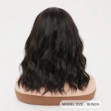合成耐热假发女士自然黑色短波浪鲍勃假发黑棕色自然波浪非洲女性日常生活派对用角色扮演时尚假发 - Black-brown - 查看 3