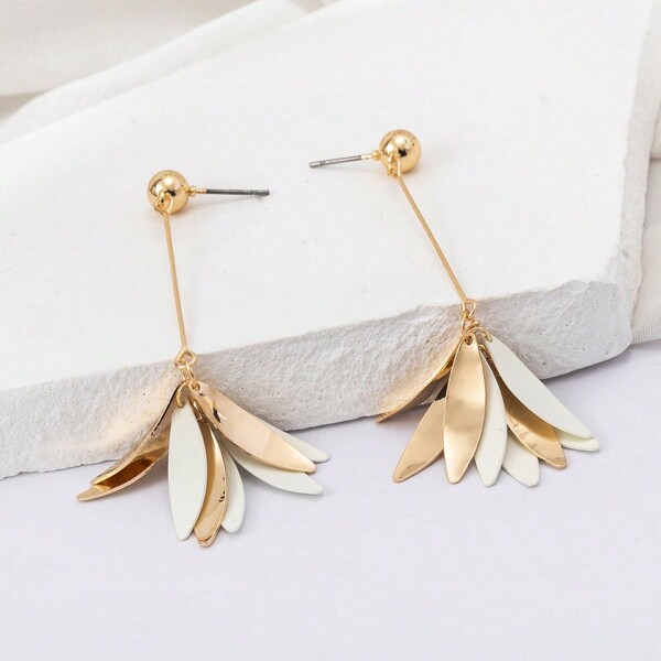 1 Pair Fashionable High-End Elegant Pink, Green, Black, Orange, Rose Red, Purple, Red, Ginger Yellow Colorful Dopamine Spray Paint Petal, Water Drop, Leaf, Tassel Long Earrings For Women, Delicate & Sweet, Suitable For Spring/Summer Beach Holiday Gift