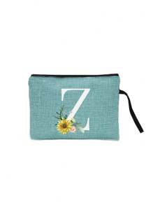1pc 字母印花亚麻拉链袋化妆包老师感谢礼物旅行收纳袋：户外美容的完美选择！它是送给妈妈老师朋友伴娘和学生的礼物。适合日常使用生日假期海滩旅行通勤商务野餐露营超市和日常收纳礼物（随意方向握绳）女士钱包迷你钱包钱包钱包腕包钱包零钱包 - 藍色 - 查看 37