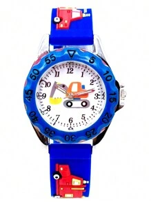 Cute Black Fire Truck & Firefighter 3D Cartoon Quartz Watch For Boys, Children Gift