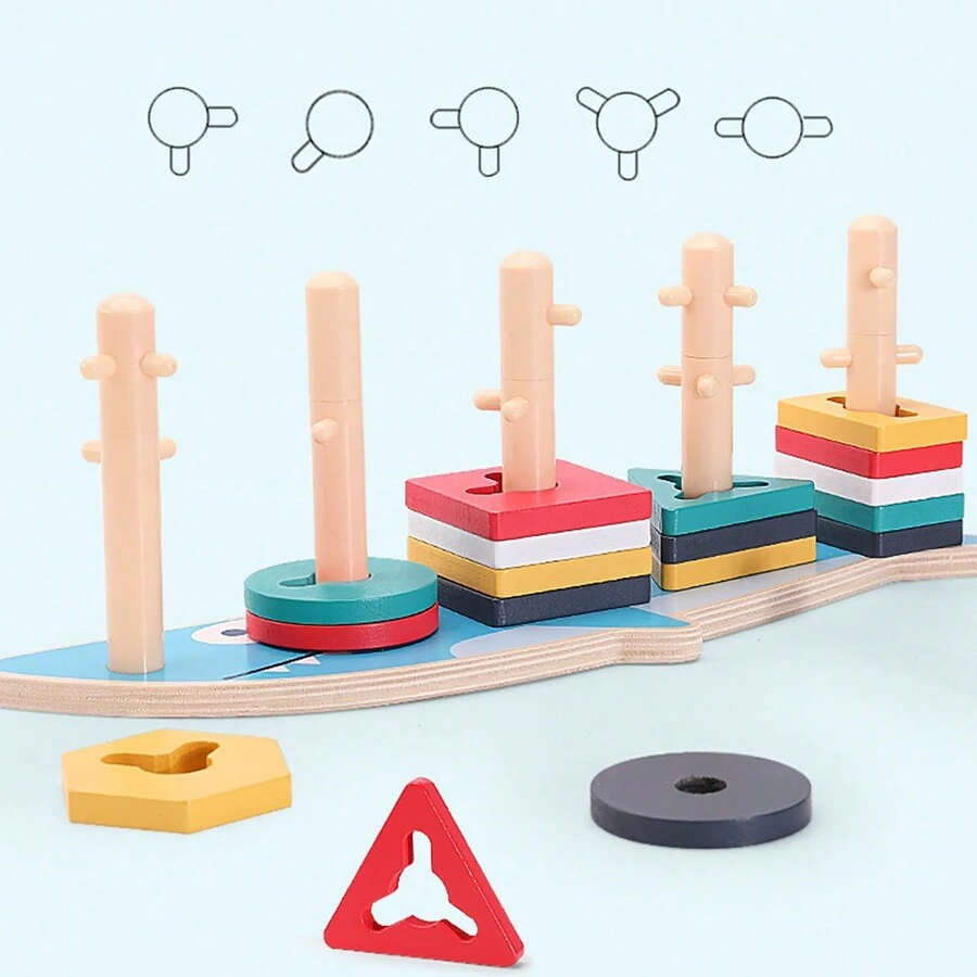 幾何形狀認知配對柱形積木套裝,用於幼兒早期教育和3歲嬰幼兒益智玩具 - 彩色 - 查看 1
