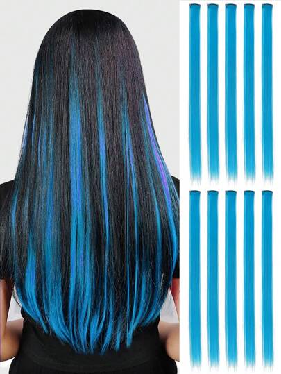 10pcs Colorful Clip-In Hair Extensions, 20 Inch Straight Synthetic Hair, Clip-In Hair Pieces For Halloween Costume, Christmas, Party, Music Festival, New Year Gift, Women (Red)