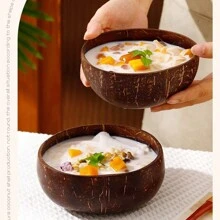 1 个 5-6 英寸抛光天然椰子壳碗，适用于海滩派对、婚礼和其他主题活动、厨房、圣诞礼物、学校用品 - 黑色 - 查看 11