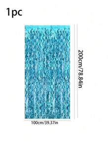 1件蓝色激光波浪流苏帘，闪亮波浪瀑布帘，适用于派对、生日、婚礼、海滩和夏季装饰，美人鱼主题派对背景，海底世界派对用品，海洋世界生日装饰，返校季情人节 - 藍色 - 查看 6