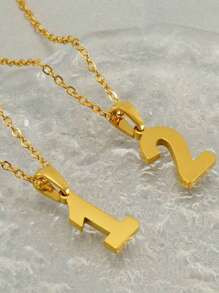 1piece Gold Plated Stainless Steel 0-9 Number Pendant Necklace For Women Men Daily Wear