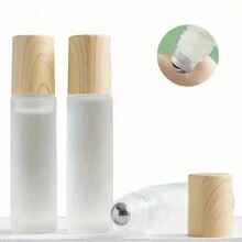 1PC/2PCS/10PCS Refillable Frosted Glass Bottle, Essential Oil Bottle, Stainless Steel Roll-On Bottle, Wooden Cap, Travel Perfume Empty Bottle (0.18/0.350Z, 5/10ml)Bathroom Decor Fall Decor Back To School
