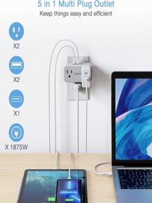 Outlet Extender With USB Wall Charger, Multi Power Splitter With 3 USB Wall Plug (1 USB C Port) And Double Outlets, TESSAN Mini Multiple Expander For Cruise, Travel, Home, Dorm Room Essentials Grey