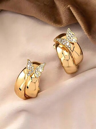 1對立體蝴蝶鑲嵌耳環,蝴蝶珠寶