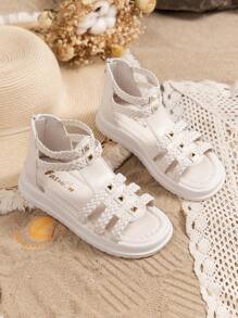 Sandały dziecięce Wewnątrz i na zewnątrz tkany pasek Modne buty rzymskie Miękkie dno Buty księżniczki z odkrytymi palcami dla dużych dzieci i małych dziewczynek