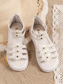 Sandały dziecięce Wewnątrz i na zewnątrz tkany pasek Modne buty rzymskie Miękkie dno Buty księżniczki z odkrytymi palcami dla dużych dzieci i małych dziewczynek