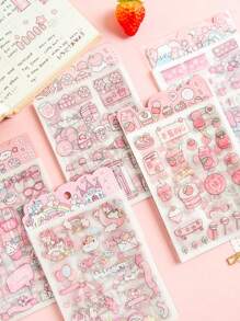 1包裝/4入組可愛寵物心形和卡通防水動漫貼紙,手帳和文具膠帶材料 - Strawberry - 查看 6